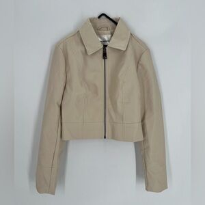 Eleven Paris Faux Leather Tailored Crop Vintage Inspired Boxy Structured Jacket